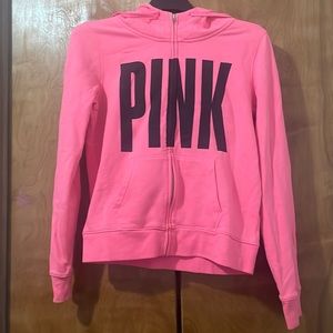 VS PINK Bright Pink Zip-Up Hoodie Sweatshirt Size M